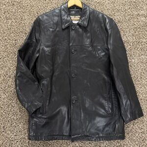 Quiet Luxury Bachrach Men's Black Leather Jacket Quilted Lined Minimalist Size M